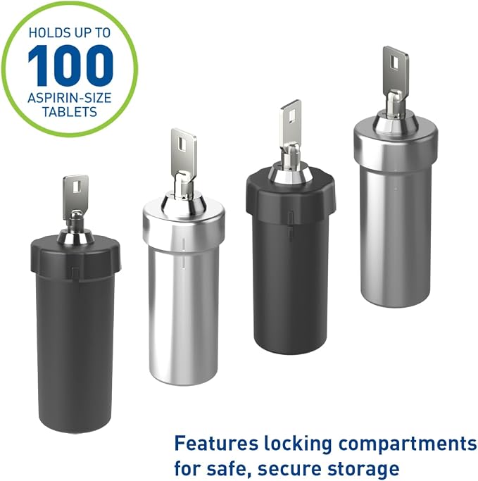 EZY DOSE Pill Box and Medicine, Vitamin Container, Safe for Money & Travel Items, Perfect for On-The-Go, Durable Canister, 2 Keys with Lock, Large, Black, BPA Free | Secure Storage Protects Contents with Dual Key Lock System, Durable Build Ideal For Pe...