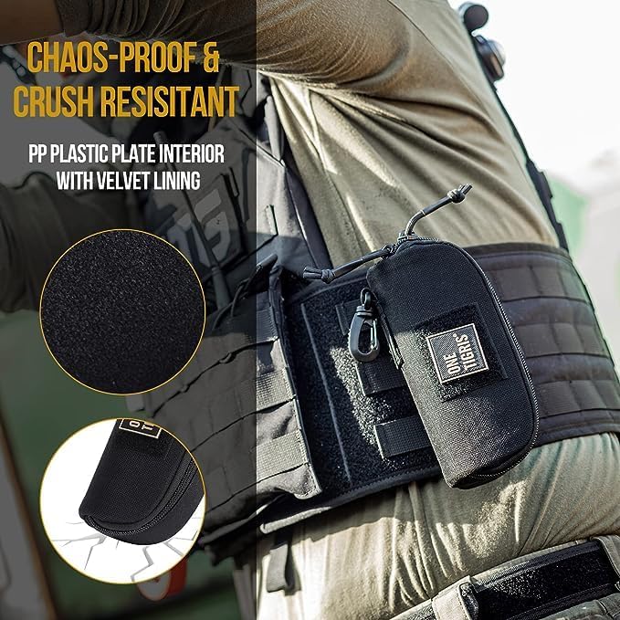 ONETIGRIS Tactical Hard Shell Eyeglasses Case Molle Zipper Sunglasses Pouch Shockproof Crush Resistant for Outdoor Activities