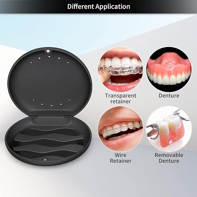 Annhua Denture Case Orthodontic Retainer Case with Vent Holes, Dental Mouthguard Container Retainer Box Slim with Magnetic Closure for Household|Travel|Office - Black