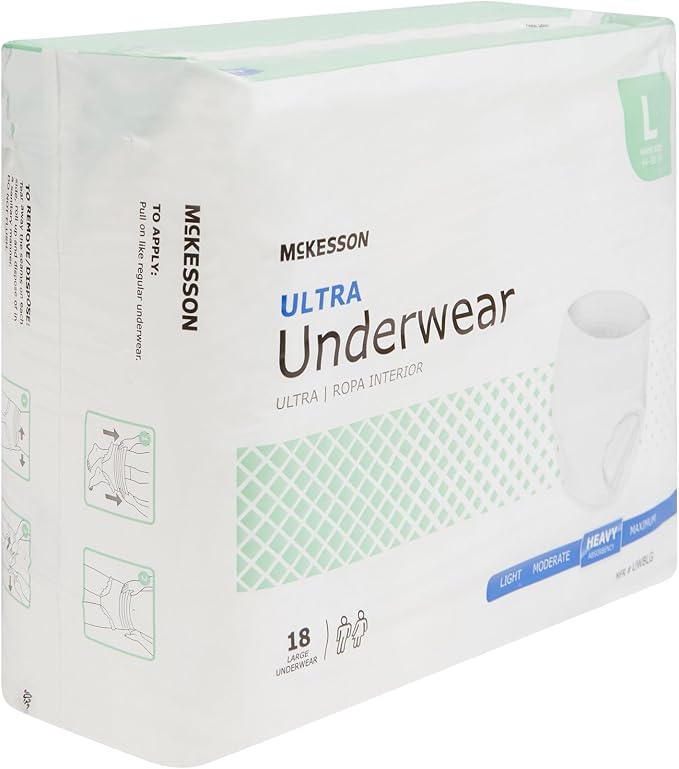 McKesson Ultra Adult Incontinence Underwear, [18 Count], Heavy Absorbency, Large, 44-58 in. Unisex Bladder Leak Protection, Pull-On Style with Tear-Away Sides, Postpartum and Incontinence Support