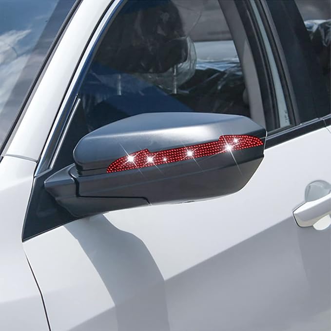 4PCS Bling Car Door Handle Scratch Protector, Red | 5.75x0.39 Inch, Universal fit, side panels/mirror edges, stainless steel, rhinestones, adhesive backing, exterior accessories