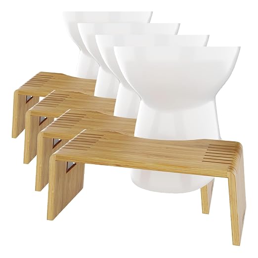 Squatty Potty Oslo Folding Bamboo Toilet Stool – 7 Inches,Collapsible Bathroom Stool for Kids and Adults – Brown,Portable and Space-Saving,(Pack of 4)