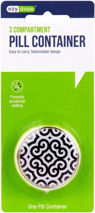EZY DOSE Fashion Daily Round, Portable On-The-Go Pocket Pharmacy, Pill Box, Organizer and Vitamin Containers, Snap Shut Lids, Perfect For Traveling, Color May Vary, BPA Free