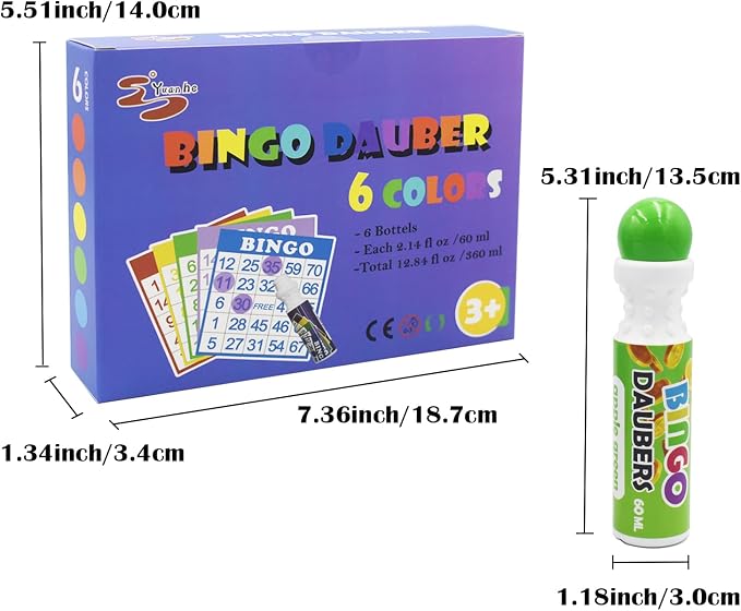 Yuanhe Bingo Daubers Dot Markers - Mixed Colors Set of 6 Pack