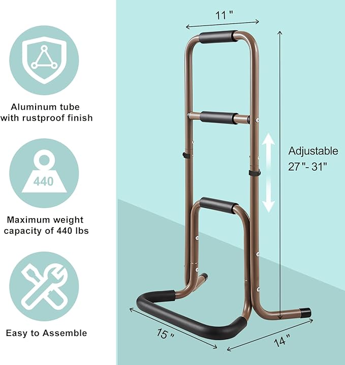 EasyVibe Aluminum Sit to Stand Lift for Elderly, Adjustable Height Stand Assist Aid with Stepped Padded Handrails, Portable Standing Assist Device with Anti-Slip Base, Supports Up to 440 lbs