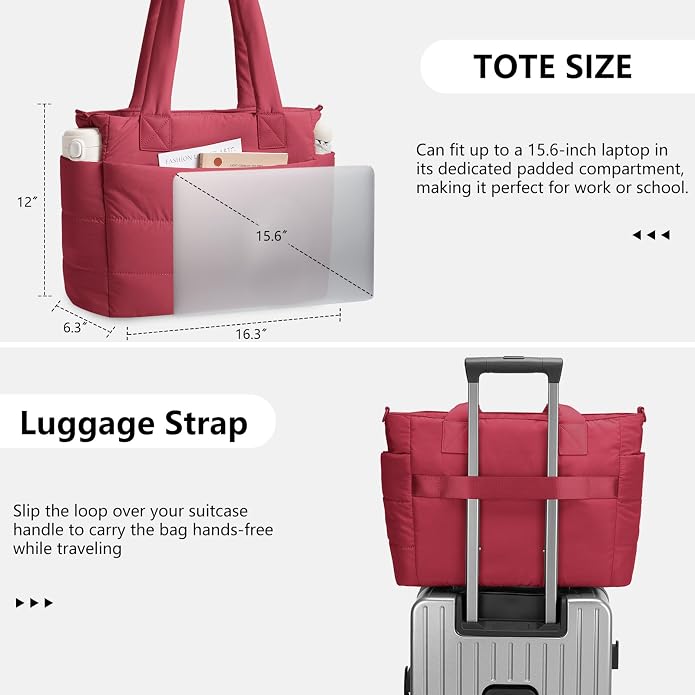 Puffer Tote Bag for Women Quilted Nurse Bag Lightweight Work Bag for Teacher Travel Handbag with Multiple Pockets