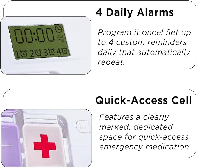 Smart Pill Box,15 Day Pill Organizer,4 Alarm Clocks,AM/PM Automatic Alarm Reminder,Hold Vitamins Fish Oil,Supplements,Travel Pill or Pillganizer,Suitable for The Elderly, Children, Office Workers