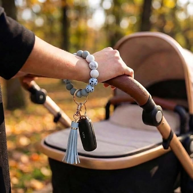 BIHRTC Key Ring Bracelet Car Keychain Holder Wristlet Silicone Women Beaded Bangle Chains