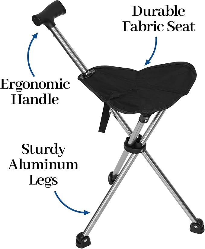 Cane with Seat Foldable Lightweight, Walking Cane with seat, Adjustable Walking Stick for Seniors & Elderly, with Padded Seat and Non-Slip Base for Outdoor Walking, Hiking, and Travel Assistance