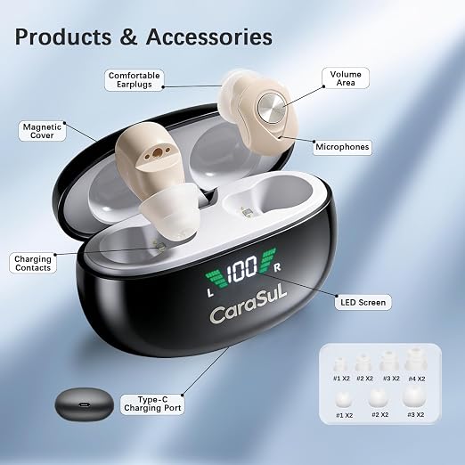 Hearing Aids for Seniors & Adults with 16-Channel Digital OTC Hearing Aids, Rechargeable, Comfort & Invisible In-Ear Design, Auto On/Off