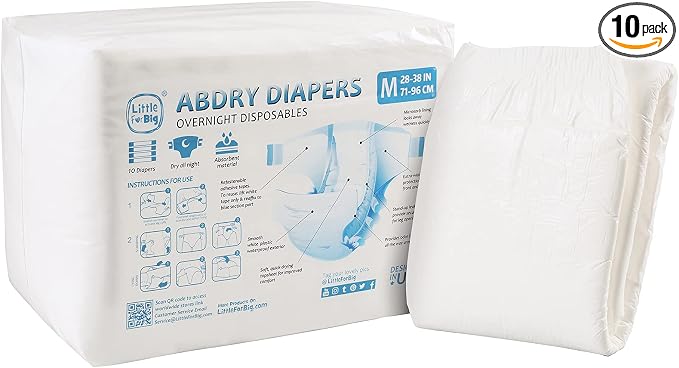 Littleforbig Adult Diaper 10 Pieces - ABDry New White Diapers (Medium 28"-38")