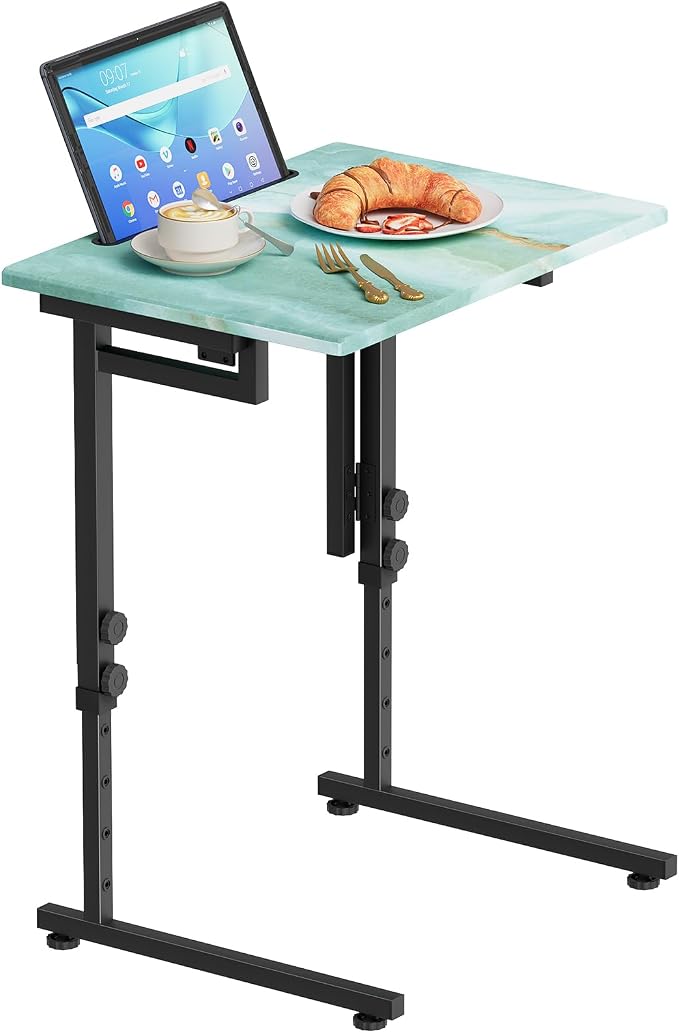 Adjustable Folding TV Tray, C-Shaped Foldable Table, No assembly(Sea Blue) | Heavy-duty steel frame, Height adjustable, Folds flat for storage, For Couch, Small Space, Living room