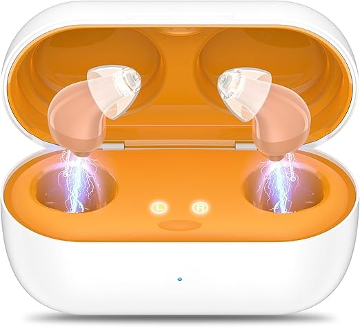 Hearing Aids, Rechargeable Digital Hearing Aids for Seniors, Noise Cancelling with 16-Channel Sound Processing, Invisible Hearing Aids for Men Women (SKIN, L)
