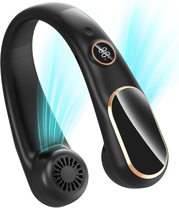 Koonie Neck Fan Rechargeable, Personal Portable Fan Battery Operated, Hands Free Wearable USB Neck Cooling Fan for Indoor Outdoor, Width Adjustable, Digital Display, 4-12h Working Time