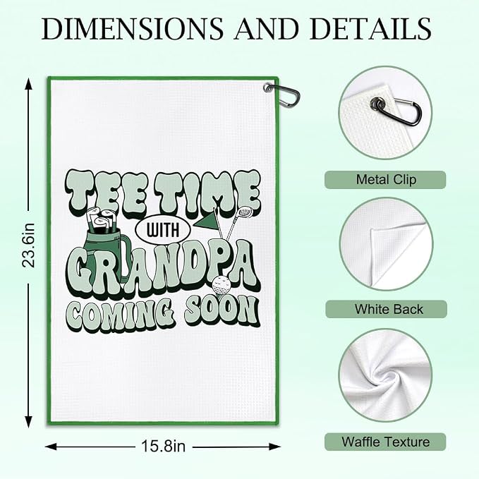 DYJYBMY Tee Time with Grandpa Coming Soon Printed Golf Towel with Clip, Golf Accessories for Papa, Retirement Golfing Gifts for Men Grandpa Dad Family, Funny Birthday Thank You Gifts for Golfer
