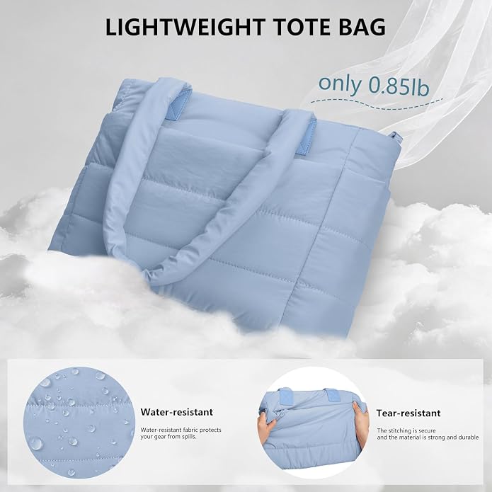 Puffer Tote Bag for Women Quilted Nurse Bag Lightweight Work Bag for Teacher Travel Handbag with Multiple Pockets
