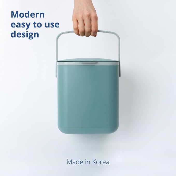 Blue Ginkgo Kitchen Compost Bin, 5L Countertop Compost Bin, Green | Odor-Tight. Filter-Free. Dishwasher Safe.