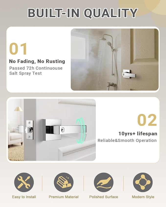KNOBWELL 3 Pack Door Knob with Lock and Key Front Doot Handle with Lock Polished Chrome Modern Square Leverset