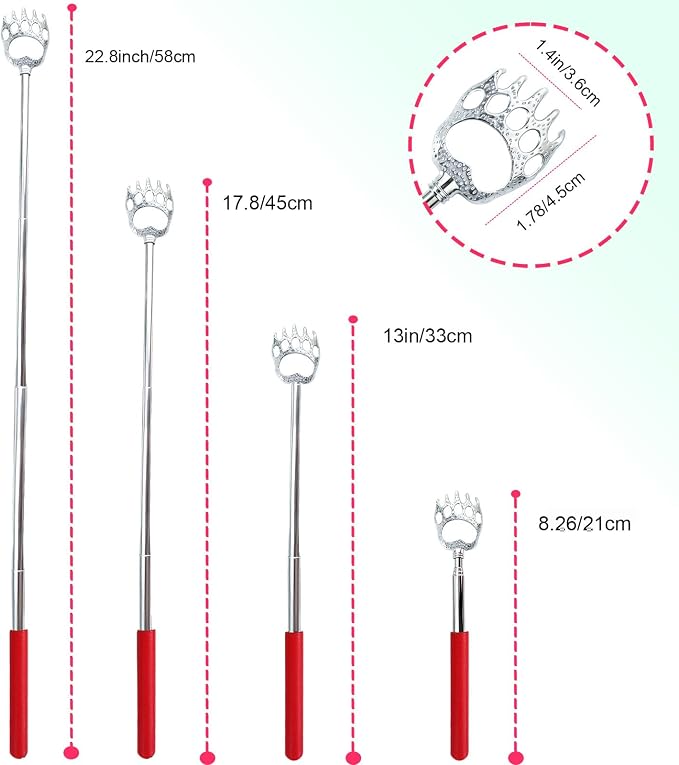 2 Pcs Back Scratcher Extendable | Metal Bear Claws Back Scratchers,Backscratche for Men, Women,Adults,Christmas Stocking Stuffers (Red)