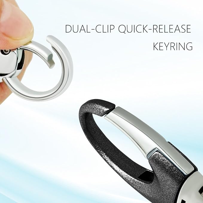 Keychain Quick Release Double Carabiner Clip with D Ring Key Rings, Unisex Belt Loop Key Holder for Home Car Keys