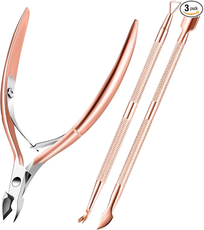 Cuticle Trimmer Cuticle Remover with Cuticle Pusher, XUNXMAS Professional Stainless Steel Durable Pedicure Manicure Tools Cutter Nipper Scissor Clipper for Fingernails and Toenails Rose Gold