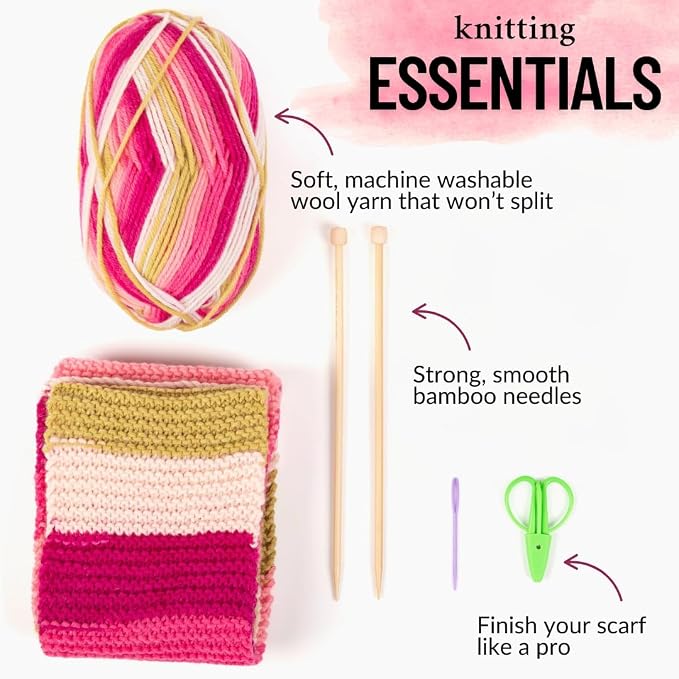 The Spinning Hand Knitting Kit for Beginners Adults – Educator-Designed, Self-Striping Wool Yarn, Bamboo Needles & Video Tutorials (Dragonfruit)