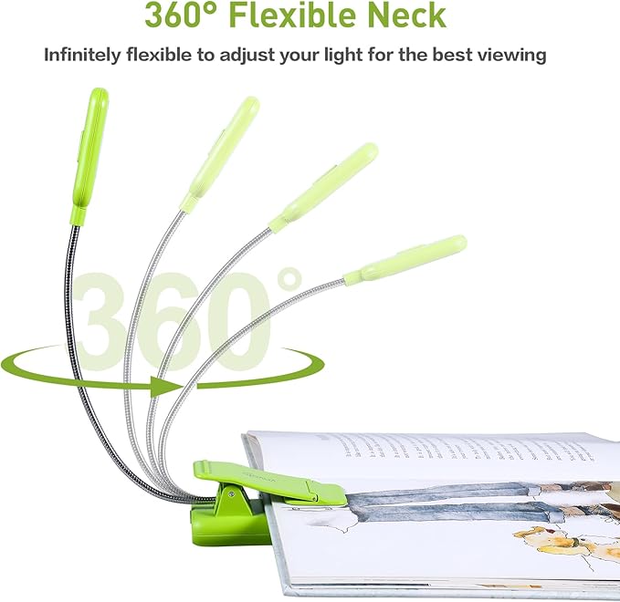 VAVOFO Rechargeable Book Light for Reading in Bed Kids, 7 LED Reading Light with 9-Level Warm Cool White Daylight, Eye Care Lamp with Power Indicator for Bookworms (Neon Green)