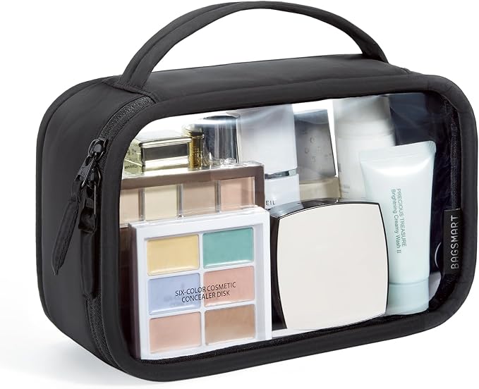 BAGSMART TSA-Approved Toiletry Bag, Large Opening Clear Makeup Bag with Handle, Quart Sized Travel Toiletry Bag, Carry-On Airline Compliant for Men and Women (Black)