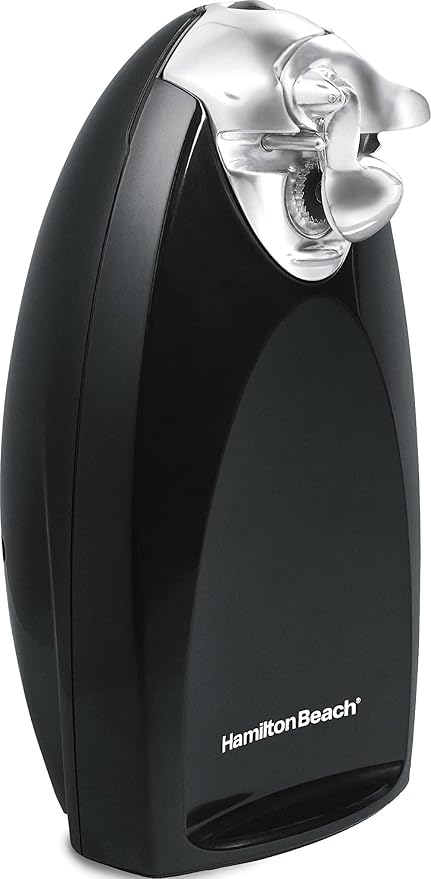 Hamilton Beach Classic Chrome Electric Can Opener with Automatic Shutoff | Patented SureCut Technology Easily Aligns Can | Knife Sharpener | Cord Storage | Extra Tall | Black | 76380J