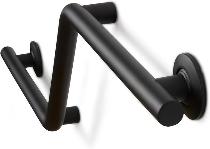 Bathroom Grab Bar, 38 inch Stainless Steel, Left Handed Zuma Bar, 1.25 inch Diameter, Handicap Grab Bar, Safety Rail, Matte Black