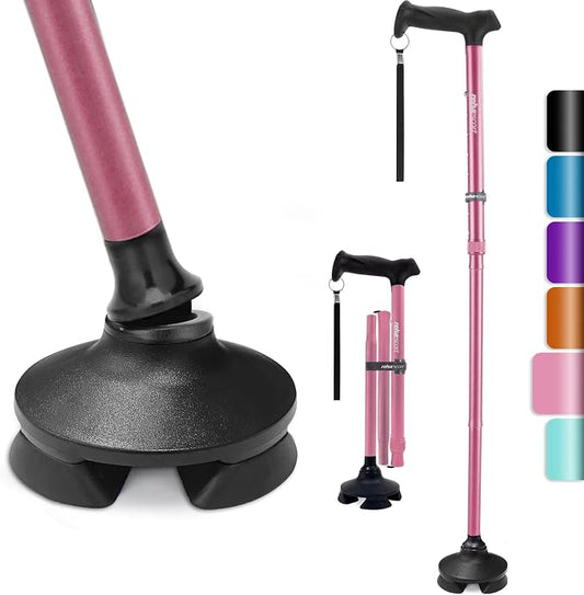Rehaescort Walking Cane for Men & Women - Folding, Adjustable, Lightweight, Walking Canes for Seniors Balance, Free Standing, Pivot Tip, Soft Handle, Foldable Walking Sticks with Travel Bag