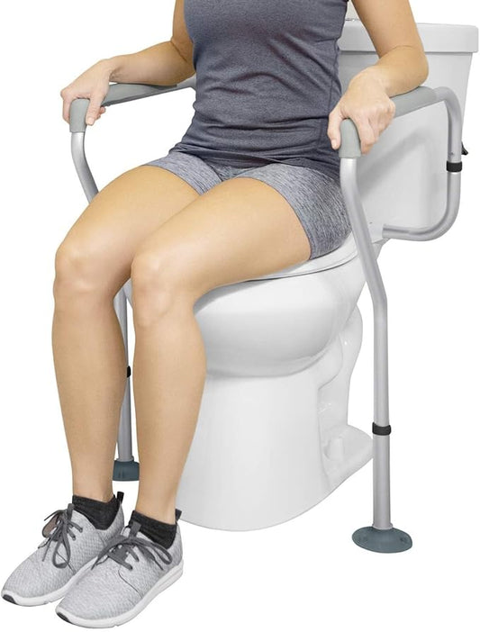 Vive Toilet Safety Rails for Seniors - Adjustable Grab Bars for Toilet - Toilet Safety Frame - Toilet Assistance for Elderly & Disabled - Toilet Seat with Handles - Bathroom Assist Bar Support Aid