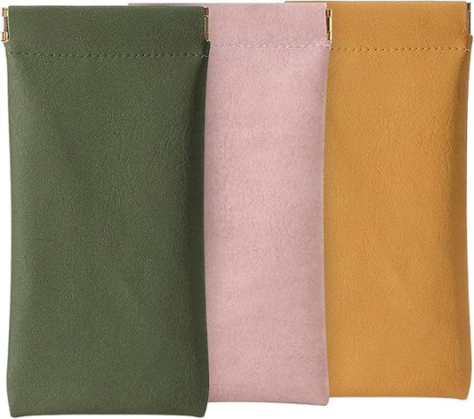 Glasses Cases Soft, Leather Eyeglasses Cases, Squeeze Top Portable Sunglasses Case, PU Glasses Pouch for Men Women