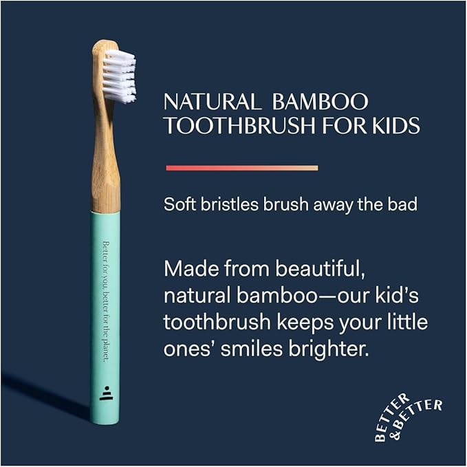 Better & Better Natural Bamboo Toothbrush for Kids | Extra Soft Bristle Toothbrush | 100% Plant-Based | Reusable Handle, Replaceable Brush Head | Eco-Friendly, Zero Plastic (Dark Blue)