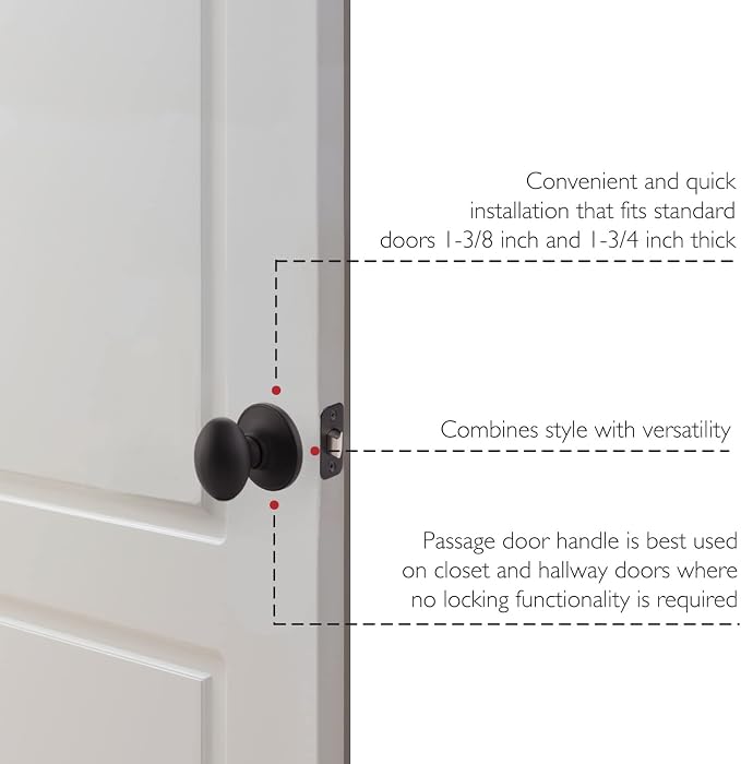 Design House 779173 Egg Passage Hall and Closet Door Knob Matte Black | Surface, Traditional, Brass, Hardware, 779173