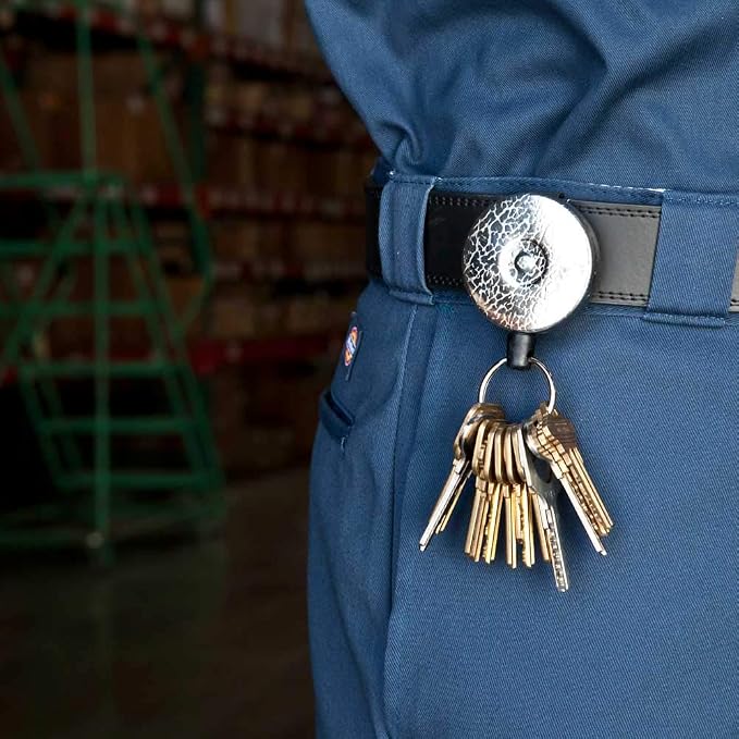 KEY-BAK Original Retractable Key Holder with a Front, Steel Belt Clip, and a Split Ring