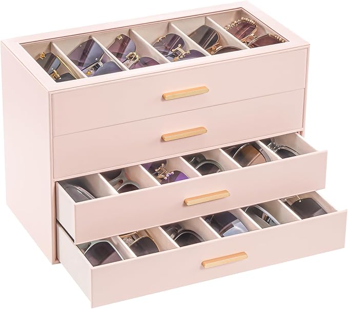 Lolalet Sunglasses Storage Box for Women, Eyewear Eye Glass Organizer with Clear Top Display Holder Case