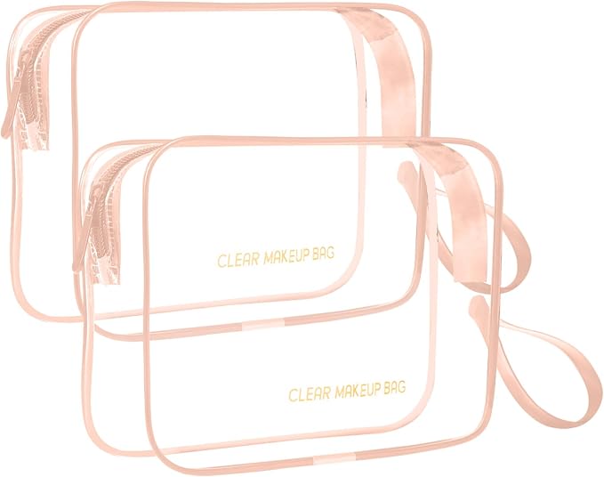 Icramsy Clear Makeup Bag,2 Pack TSA Approved Toiletry Bag Travel Toiletry Bag Hanging Makeup Cosmetic bag for Women Men (Rose gold)