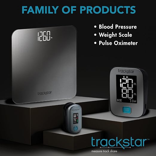 Trackstar Silver Digital Weight Scale | 440 lb Weight Capacity | Trackstar Monitoring App | Bluetooth iOS & Android Compatible | Measure, Track, and Share Results