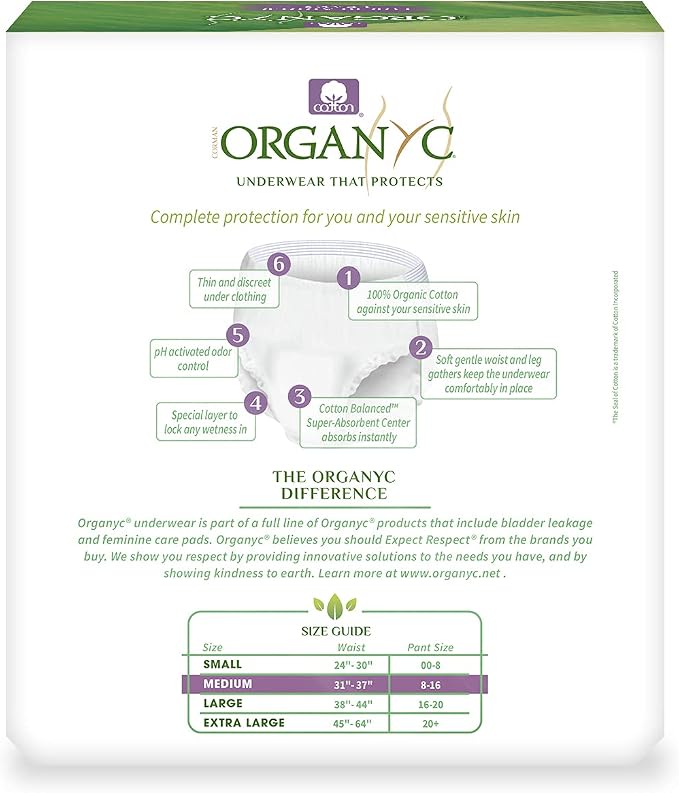 Organyc Bladder Control Underwear for Women - Organic Cotton Protective Underwear for Incontinence, Leak Protection, Odor Protection and Sensitive Skin, FSA/HSA Eligible, Medium, 14 Count
