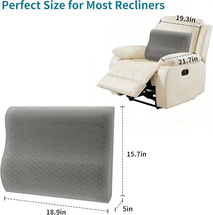 Lumbar Support Pillow for Recliner - Backrest for relieving lower back pain | Couch Cushion with Gel Memory Foam & High-density Foam, for Sofa, Accent Chair & Armchair, adjustable straps & washable cover