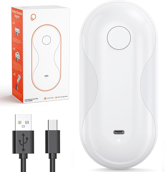 Electric Can Opener, Auto-Stop, USB-C Rechargeable, Side-Cut Smooth Edge, Hands Free Automatic Can Opener for Seniors & Arthritis Patients (White)