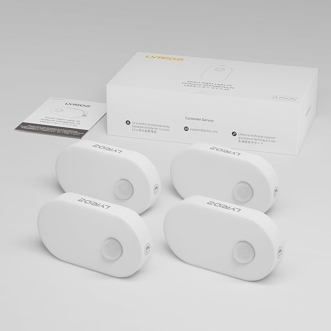 Lyridz 120LM Ultra Bright Plug-in Motion Sensor Night Light, Stepless Dimmable LED Nightlight, Always-On and Auto-Off, for Hallway, Stairs, Bathroom, Bedroom, Garage, Cool White (4-Pack)