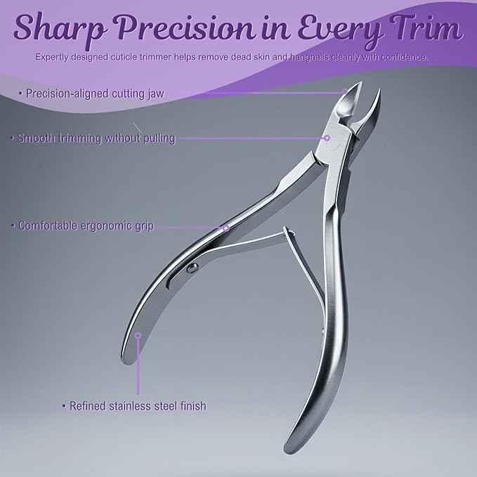 Manicure Pedicure Kit with Cuticle Trimmer - 2 Pack Professional Stainless Steel Cuticle Nipper & Dual-End Pusher, Dead Skin Remover Tools for Home DIY & Travel