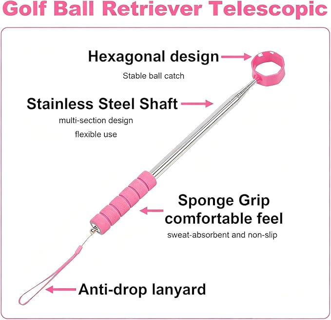 Golf Ball Retriever Telescopic, 9Ft Golf Ball Retriever for Water, Professiona Stainless Steel Ball Retriever Tool Golf, Light Weight Double Sided Golf Ball Grabber, Golf Accessories Gifts