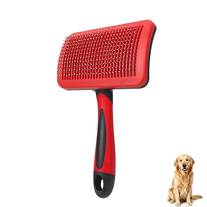 Self-Cleaning Slicker Dog Brush for Large Long-Haired Breeds | One-Click Hair Removal , Ergonomic Grip , Pet Grooming Tool