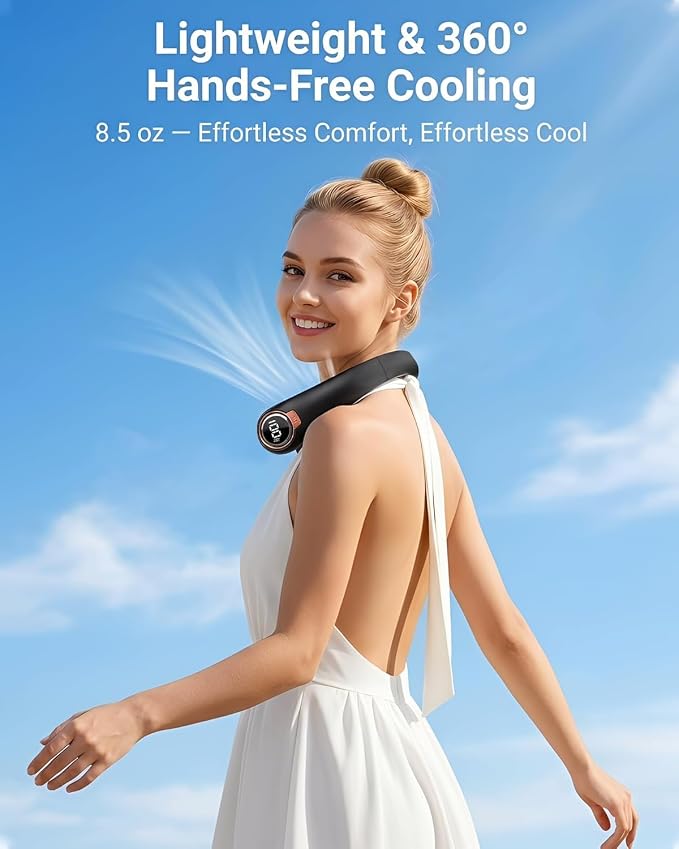 BNBZ Neck Fan, 4000mAh Portable Rechargeable Fan Blows Cold Air with LED Display, 4 Speeds 360° Strong Airflow, Quiet Wearable Personal Cooling Fan for Outdoor Travel Gift for Women Men