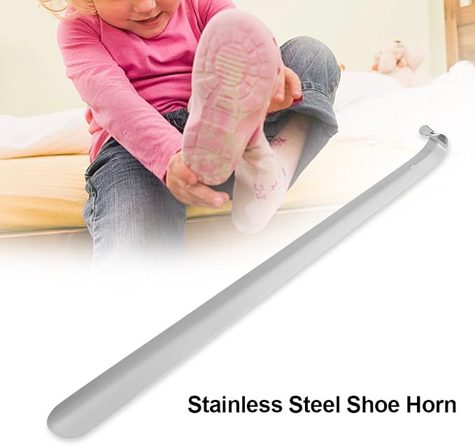 Stainless Steel Shoe Horn Shiny Silver Metal Shoehorn with Comfort Grip Shoe Horn Long Handle Extra Long Shoe Horn for Seniors Elderly 41x4cm