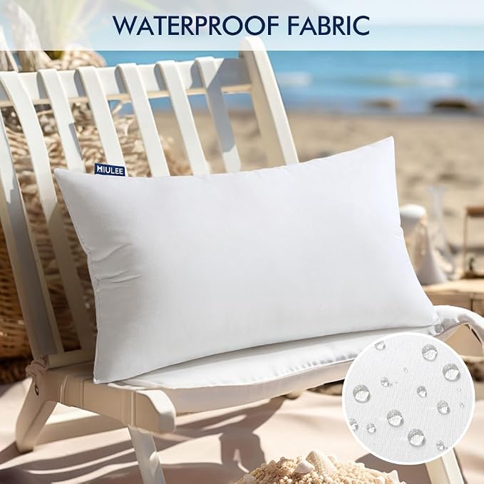 MIULEE 12x20 Inch Outdoor Pillow Insert Waterproof Decorative Throw Pillow | Rectangle Lumbar Garden Pillow Form for Patio Sofa Couch