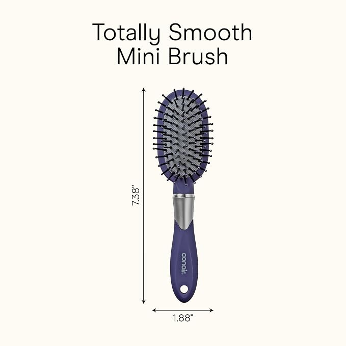 Conair Totally Smooth Mini Hair Brush, Soft-Touch Handle, Ball-Tipped Bristles for Detangling Wet or Dry Hair, Color May Vary